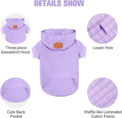 BEAUTYZOO Small Dog Hoodie Sweater with Pockets, Dog Clothes for Small Medium Dogs Boy Girl, Waffle-like Laminated Cotton Pet Coats with Hat and Leash Hole, All Weather Coat for Puppy Doggie Chihuahua