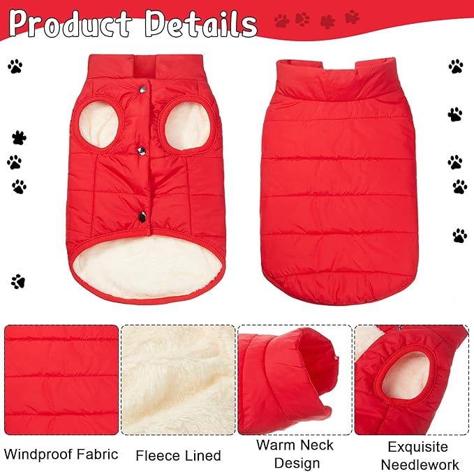 Syhood 2 Pieces Dog Jacket 2 Layers Fleece Lined Dog Jacket Warm Soft Windproof Small Pet Coat for Winter Cold Weather (3X-L,Navy,Red)