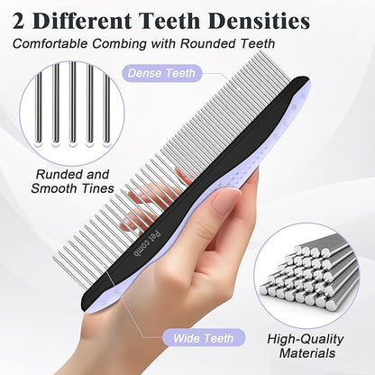2PCS Self Cleaning Slicker Brush & Dog Comb - Skin Friendly Deshedding Grooming Tool for Dogs, Cats and Small Animals, Professional Deshedding Tool for Long and Short Haired Pets (Light Purple)