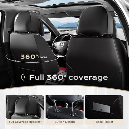 Coverado Seat Covers, Car Seat Covers Front Seats, Car Seat Cover, Car Seat Protector Waterproof, Seat Cushion Nappa Leather with Head Pillow, Carseat Cover Universal Fit for Most Cars (Black&Red)