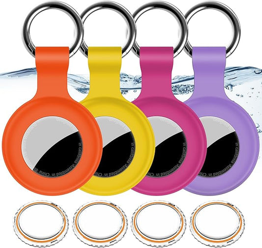 1|2|4Pack for Apple AirTag Holder,for Air Tag 2nd &1st Genaretion,Waterproof GPS Tracker Air Tag Keychain with Cover Anti-Scratch Silicone for Air-Tag Case for Pets,Kids-Yellow+Purple+Orange+Rosered