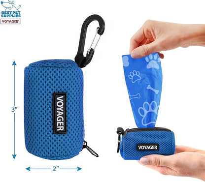 Best Pet Supplies Dog Poop Bag Holder Leash Attachment with 15 Bags, Royal Blue, Reusable Mesh Dispenser Pouch for Travel, Walking, Park, and Outdoor Use, Soft and Durable with Clip-On