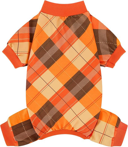 XPUDAC Plaid Dog Pajamas for Small Medium Sized Doggie Thanksgiving Cozy Strechy Dog Pjs for Boy Girl Autumn Season Puppy Clothes Cat Pet Outfits, 221-XS