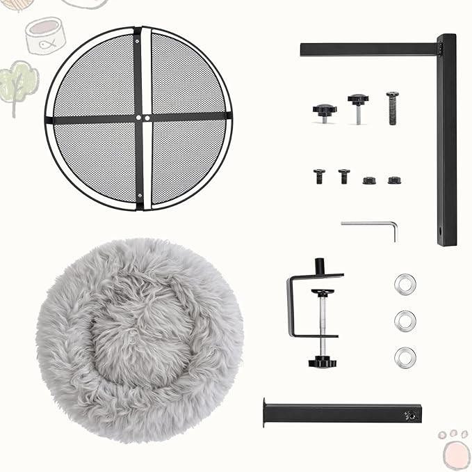 Cat Bed for Desk 360 Rotating with Adjustable Height, Removable Desk Mounted Kitty Bed with Soft Fur, Desktop Cat Hammock Supports 33 lbs for Table Home Office Indoor