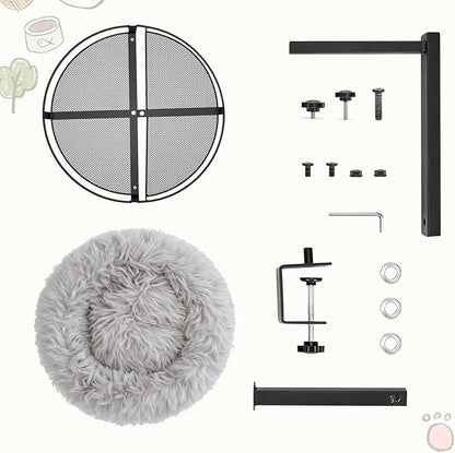 Cat Bed for Desk 360 Rotating with Adjustable Height, Removable Desk Mounted Kitty Bed with Soft Fur, Desktop Cat Hammock Supports 33 lbs for Table Home Office Indoor