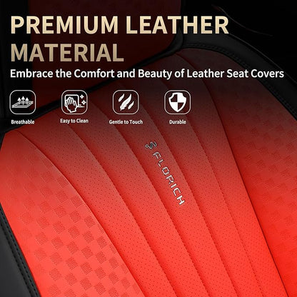 FLORICH Car Seat Covers, Premium Leatherette Car Seat Covers Full Set, Breathable Car Seat Cushion Front Seats and Back, Automotive Seat Protectors for Sedans Cars SUV Trucks - Black&Red