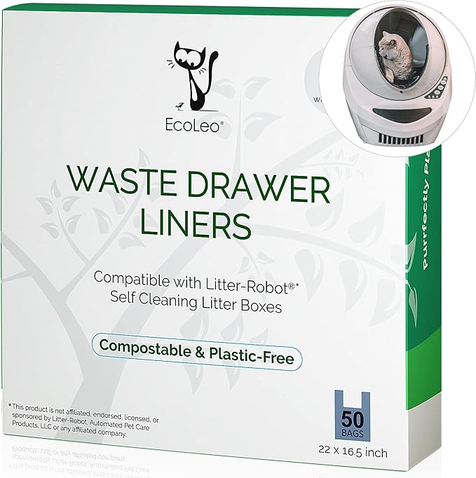 EcoLeo, Compatible with Litter-Robot 3, Handle Waste Drawer Liner Bags, Thick, for Automatic Litter Box, Compatible with Leo's Loo (50-Count)