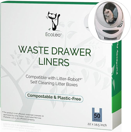 EcoLeo, Compatible with Litter-Robot 3, Handle Waste Drawer Liner Bags, Thick, for Automatic Litter Box, Compatible with Leo's Loo (50-Count)