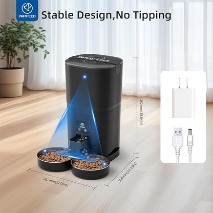 PAPIFEED Automatic Cat Feeder 2 Cats, 2.4G WiFi Cat Food Dispenser with App Control, 7L Slow Feed Timed Cat Feeders for Dry Food, 10 Meals/Day, 12 Portions/Meal, Dual Power Supply, Black