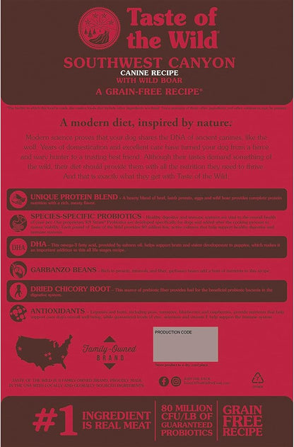 Taste of the Wild Southwest Canyon Grain-Free Recipe with Wild Boar Dry Dog Food, Made with Protein from Real Meat, and Guaranteed Nutrients Like Probiotics, Vitamins and Antioxidants 14lb
