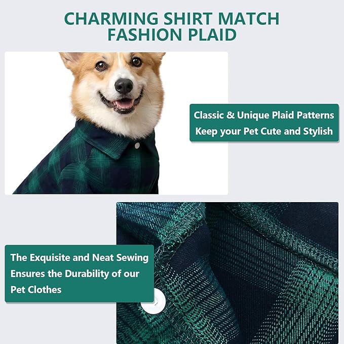 Koneseve Dog Shirt Pet Plaid Clothes T-Shirt for Small Dogs Cats Puppy Grid Shirts Adorable Wearing Stylish Cozy Halloween Apparel Christmas Costumes (Green;M/Medium)