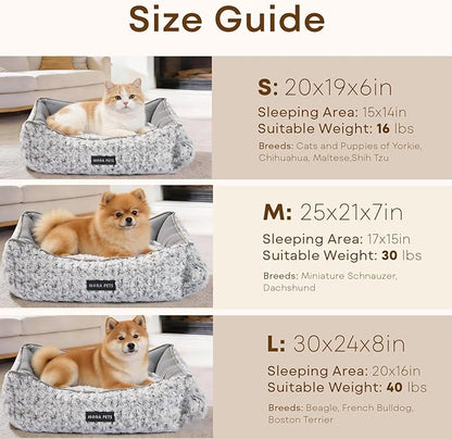 Mora Pets Cool & Warm Reversible Dog Bed for Medium Size Dogs Washable, Claming Dog Bed Rectangle Soft Sleeping Puppy Bed Pet Cuddler with Anti Slip Bottom, Fluffy Grey Rose (30''x24''x8'')