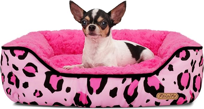 Rectangle Washable Dog Bed for Large, Medium & Small Dogs – Soft Calming Puppy Beds, Durable Warm Pet Sofa with Non-Slip Bottom for Indoor Use.Pink M Size (33.5"x33.5"x7.1")