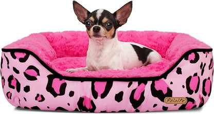 Rectangle Washable Dog Bed for Large, Medium & Small Dogs – Soft Calming Puppy Beds, Durable Warm Pet Sofa with Non-Slip Bottom for Indoor Use.Pink M Size (33.5"x33.5"x7.1")