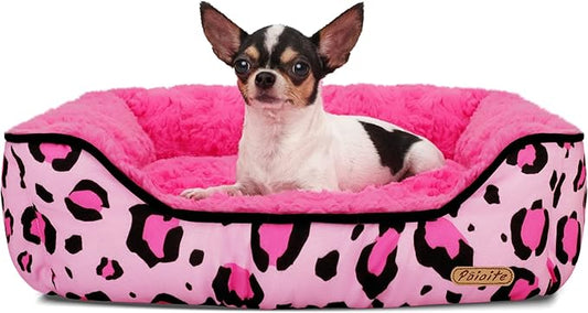 Rectangle Washable Dog Bed for Large, Medium & Small Dogs – Soft Calming Puppy Beds, Durable Warm Pet Sofa with Non-Slip Bottom for Indoor Use.Pink M Size (33.5"x33.5"x7.1")
