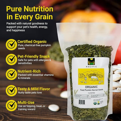 PACIFIC Organic Petfood Organic Feed Pumpkin Kernel Seeds - Organic Pumpkin Seeds for Dogs | Rich with Fiber & Minerals | USDA and CCOF Certified | Packed in USA - 2Lbs