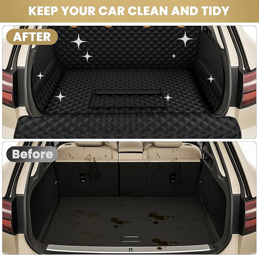 Waterproof SUV Cargo Liner for Dogs - Pu Leather Pet Car Seat Cover Protector with Bumper Flap, Non-Slip Backseat Mat for SUVs, Sedans, Vans Trunk | Easy Clean, Scratch Resistant (Black, Extra Large)