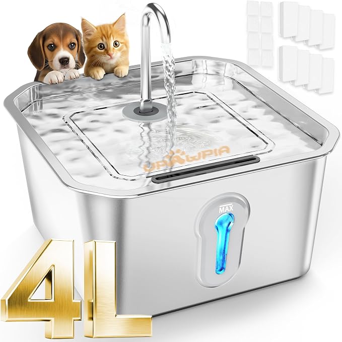 4L Large Cat Water Fountain for Multiple Cats with 8 Filters Pet Water Fountain for Cats Quiet Indoor Pets Dog Small Animal Automatic Dog Water Dispenser for Drinking Watering Supplies