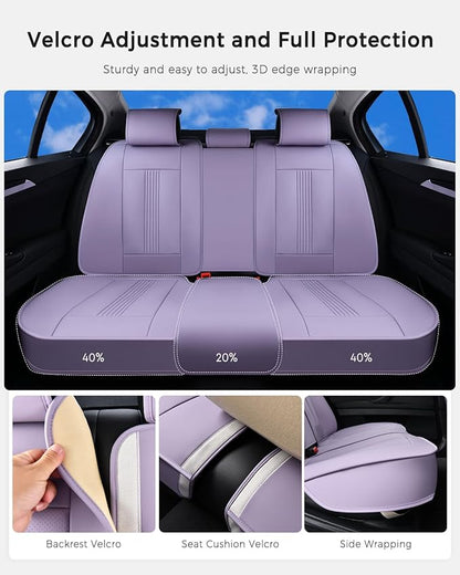 Huidasource Purple Back Seat Cover, Nappa Leather Rear Seat Cover with Ventilation Holes, Velcro Adjustable, Compatible with Armrests, Seat Belts, Child Safety Seats, for Most Cars SUV Truck, Purple
