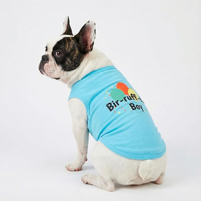 Fitwarm Birthday Boy Dog Shirt, Bir-Ruff-Day Boy Funny Dog Clothes for Small Dogs Boy, Pet Birthday Outfit, Cat Tshirt, 100% Breathable Cotton, Aqua Blue, XS