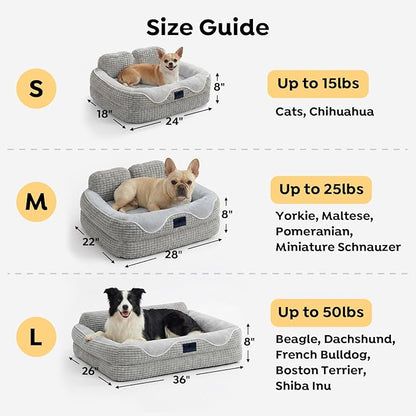 Veehoo Cute Small Dog Bed, Orthopedic Waterproof Pet Beds for Small Dogs, High Back Non-Slip Bottom and Egg-Crate Foam Puppy Couch Sofa with Washable Removable Cover Grey, 24"