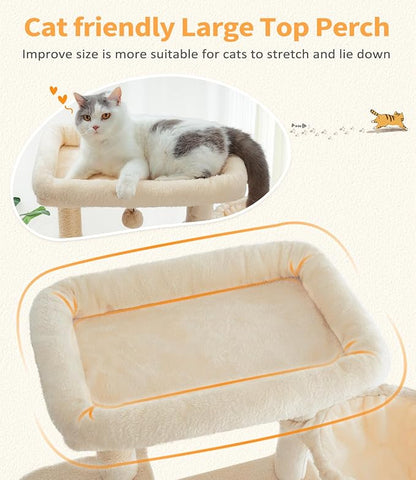 ABCPET Cat Tree Large Cat Tower Tree 68" Multi-Level Cat Tower for Indoor Cats with Sisal Scratching Posts, Widen Cat Perche, Square Hammock, 2 Widen Condos, Scratching Posts, Beige
