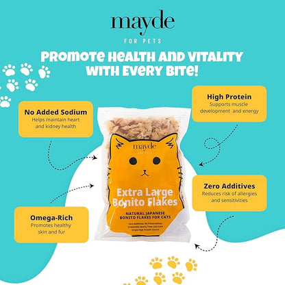 Mayde Bonito Flakes for Cats & Dogs - 100% Natural High-Protein Fish Treats for Cats & Dogs - Extra Large Dried Bonito Flakes - 4 oz Bag