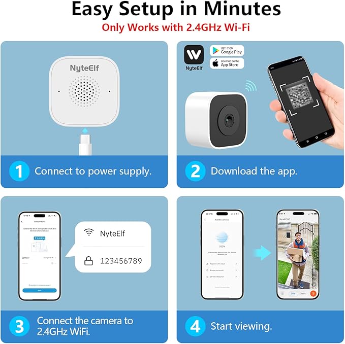 2K Window Cameras for Home Security- 2.4Ghz WiFi Window Camera,Color Night Vision,Human Detection,24/7 Recording, Easy & Quick Install（White）