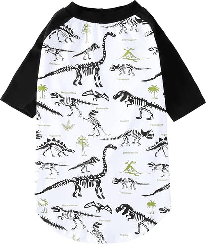 Dog Dinosaur T Shirts Black Long Sleeve White Shirt Pajamas Pets Soft Cotton Apparel Clothes for Extra Large Dogs, 2XL