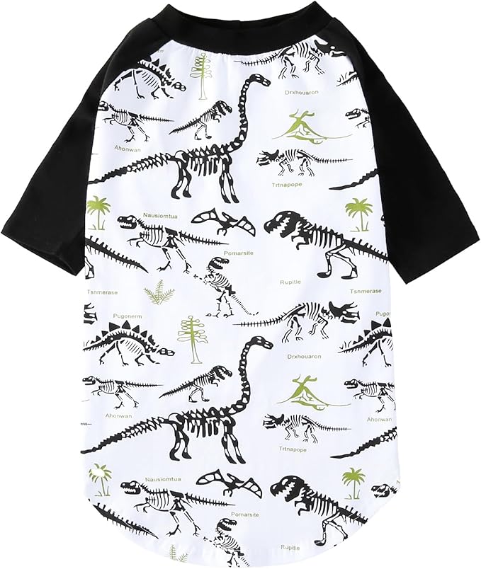 Dog Dinosaur T Shirts Black Long Sleeve White Shirt Pajamas Pets Soft Cotton Apparel Clothes for Extra Large Dogs, XL