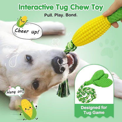 TOOPTATE Dog Chew Toys – Squeaky Corn Dog Toys to Keep Them Busy, Soft Durable Teething Toys for Medium and Large Dogs