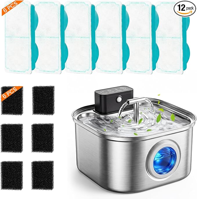 6pcs Replacement Filters for 3.2L Cordless Cat Water Fountain | Fits Stainless Steel Model Only, Helps Maintain Fresh Water, Fountain Not Included