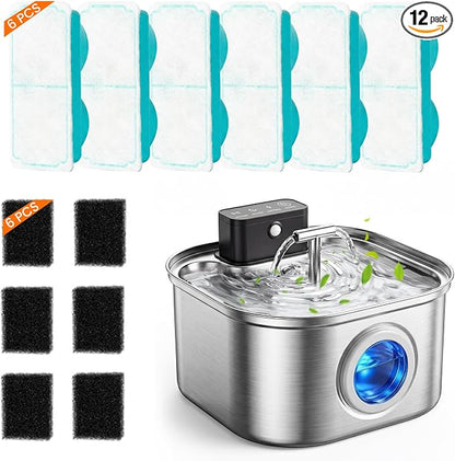 6pcs Replacement Filters for 3.2L Cordless Cat Water Fountain | Fits Stainless Steel Model Only, Helps Maintain Fresh Water, Fountain Not Included