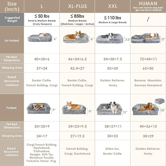 EHEYCIGA Foldable Human Dog Bed, 72"x44"x11" Orthopedic Memory Foam Human Sized Dog Bed, Waterproof Pet Bed for People, Faux Fur Pet Couch for Adult with Non-Slip Bottom, Grey