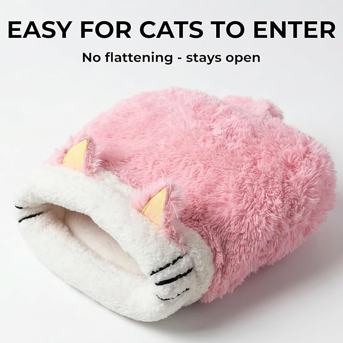 Dollie & Freddie Cat Sack Bed – Cozy Self-Warming Cat Sleeping Bag for Indoor Cats, 2-in-1 Burrow or Lounge Design, Soft Burrow Bed with Wide Opening, Fluffy Bed for Cats