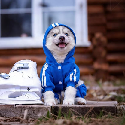 Dog Hoodie Security Clothes 4 Legs Jumpsuit Sweatshirt Hoodies Soft & Warm Dog Outfit Pullover Dog Winter Clothes Sweater for Small Medium Large Dogs Cats (Blue, Medium)