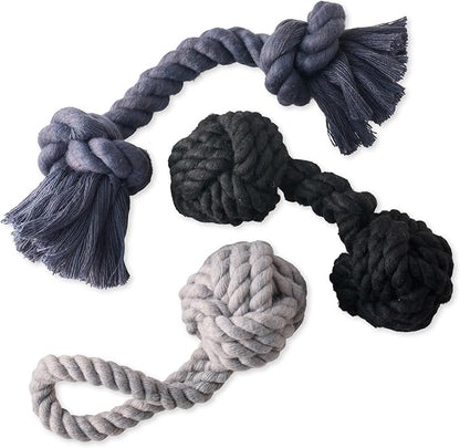 Pet Passion Brady The Rope Tug Toy 3-Pack Organic Cotton Dog Rope Pull Toys for All Pet Breeds, Gray Ombre, One Size