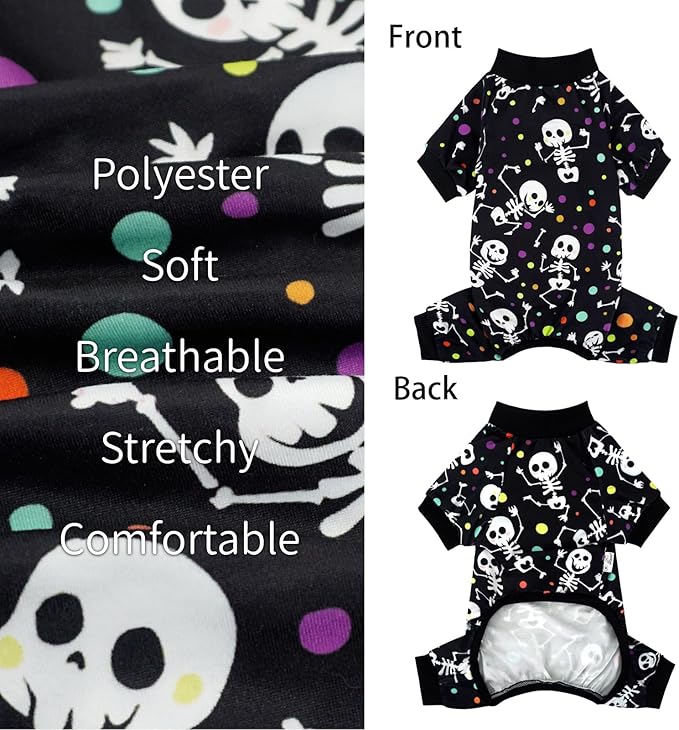 XPUDAC Dog Halloween Pajamas for Small Medium Dogs Skull Costume Soft Puppy Clothes Pet Outfit cat Jumpsuits, X-Small