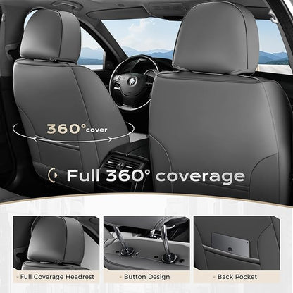 Coverado Car Seat Covers Front, Seat Covers for Cars, Waterproof 2-Pack Car Seat Cushion, Leather Carseat Seat Protectors, Universal Seat Covers Fit for Most Sedans SUV Pick-up Trucks(Gray&Light Gray)