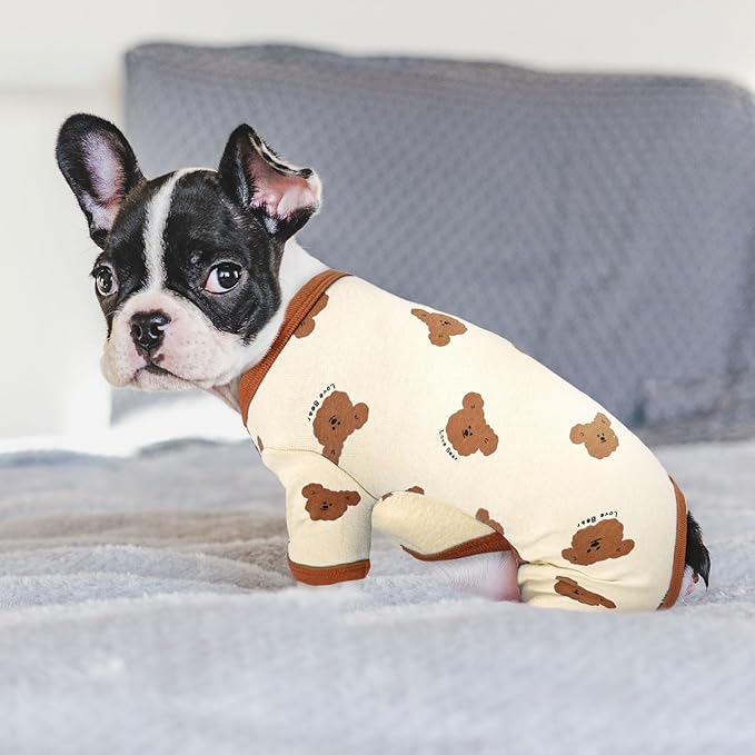 2 Pack Dog Pajamas Small Sized Dog Onesie Clothes Soft Stretchy Puppy Pajamas for Dogs Cats Girl Pet Costume Bear Printed Pjs Outifts French Bulldog Chihuahua Doggie Clothes (Blue&White, Small)