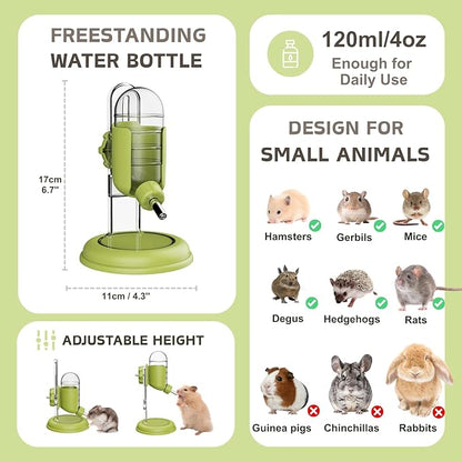 Hamster Water Bottle with Stand, 4oz Water Dispenser for Syrian Dwarf Hamsters Gerbils Mice Rats Degus (Green)