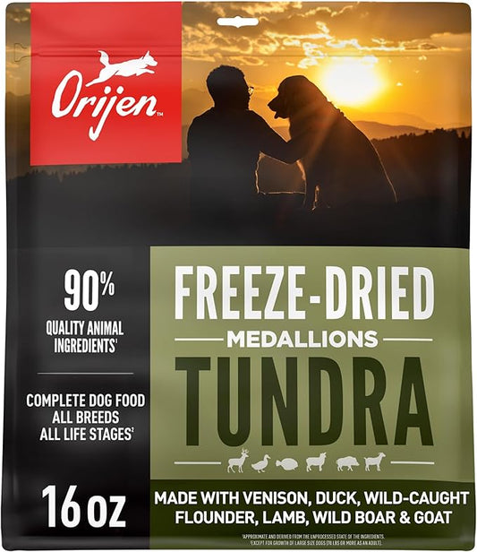 ORIJEN Grain Free High Protein Freeze Dried Dog Food & Topper Tundra Recipe 16oz Bag
