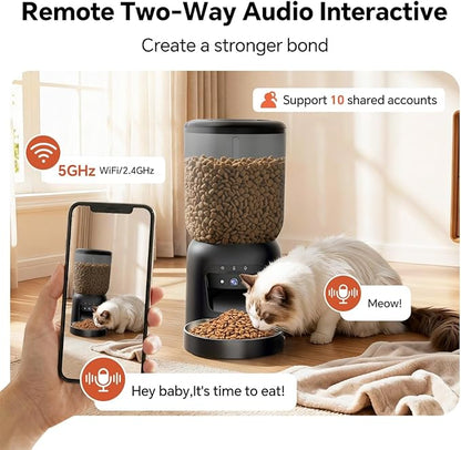 Automatic Cat Feeder with 2K HD Camera: 5G WiFi Automatic Dog Feeder with Night Vision, Auto Cat Food Dispenser with 6L Large Food Storage for Multiple Pet, Detachable for Easy Clean -24 Cup