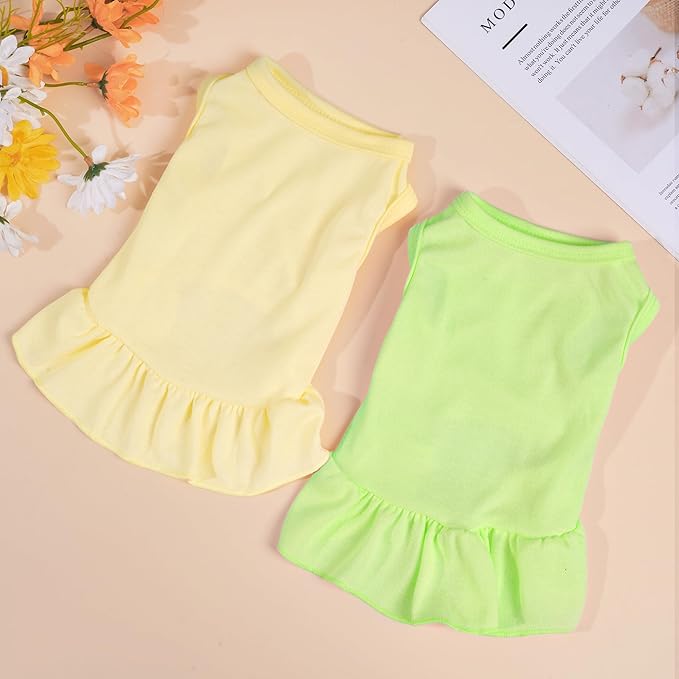 2 Pcs Dog Dresses Cat Skirt Solid Color Dog Clothes Summer Sleeveless Puppy Girl Clothes for Small Pet Dogs Cats (Yellow,Green, X-Small)