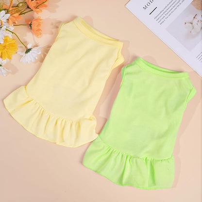 2 Pcs Dog Dresses Cat Skirt Solid Color Dog Clothes Summer Sleeveless Puppy Girl Clothes for Small Pet Dogs Cats (Yellow,Green, X-Small)