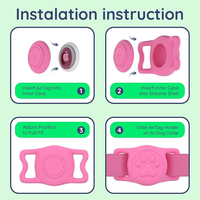 IP68 Waterproof Dog AirTag Holder for Dog Collar, Soft, Stretchy Silicone | Full-Body Protection, Easy Tool-Free Installation, Quiet, No-Dangle Fit, Lightweight, Fits Dog & Cat Collars of All Widths