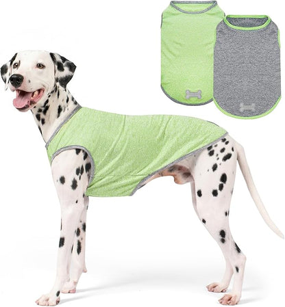 KYEESE 2Pack Dog Shirt, Lightweight Sun Protection Sleeveless Dog T Shirts for Medium Large Dogs, Breathable Pet Reflective Tank Top Summer Dogs Clothes for Outdoor Walking, Green+Grey, 2XL