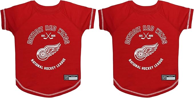 Pets First NHL Detroit Red Wings Tee Shirt for Dogs & Cats, Medium. - are You A Hockey Fan? Let Your Pet Be an NHL Fan Too! (Pack of 2)