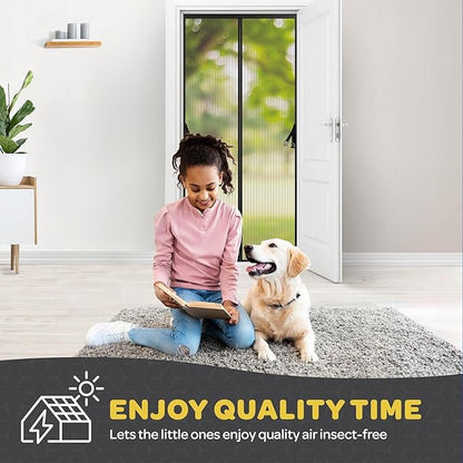 Hands-Free Magnetic Screen Door, Heavy Duty, Self Sealing Screen Door Mesh Protector, Pet and Kid-Friendly, Stay-Open Buckle, Keeps Bugs Out While Letting Nature in, Fits Door Size (36" x 84")