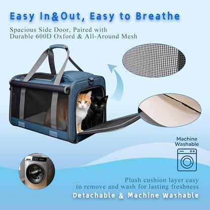 Pet Carrier for Medium-Small Cats, Collapsible Cat Carrier and Soft-Sided Pet Carrier for Medium Big Cats and Puppy Up to 17lbs, 2-Way Entry with Privacy Cover, Travel Bag L18.9”X11.42”X11.42”